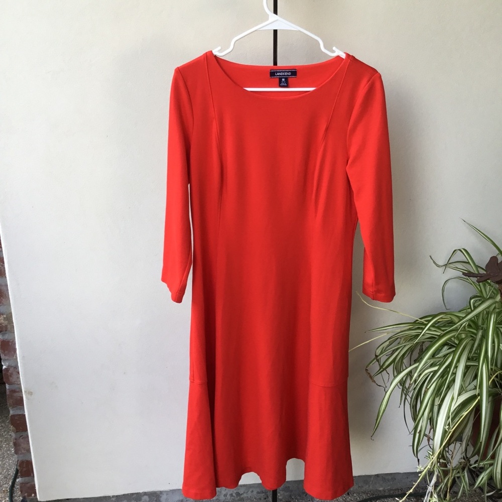 Lands' End Dress Red 3/4 length sleeve, Fit & Flare, career, size medium…
